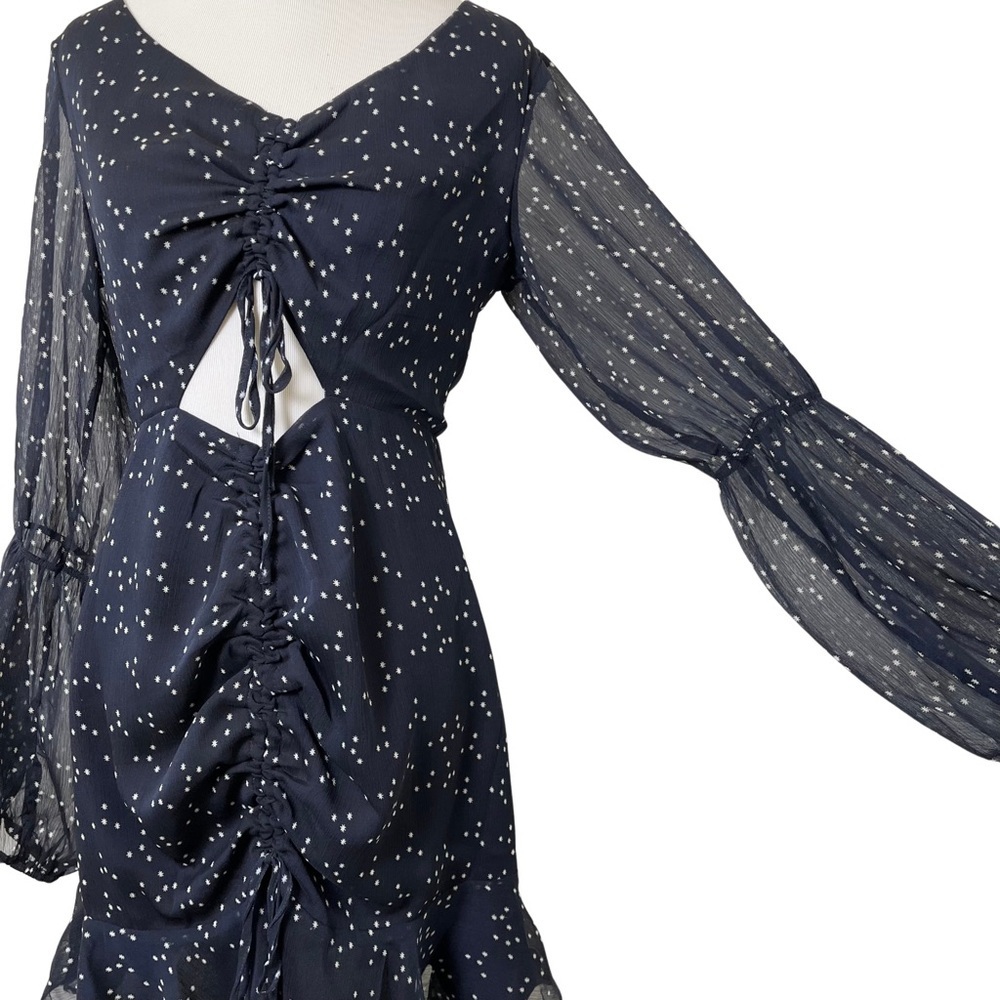 Storia Night Sky Mini Dress | Long Sleeve | Blue | Cutout | Sheer | Small - Picture 3 of 8